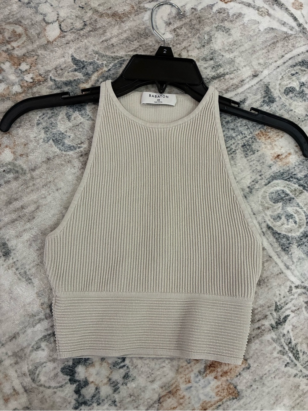 Babaton Beige Ribbed Halter Crop Top